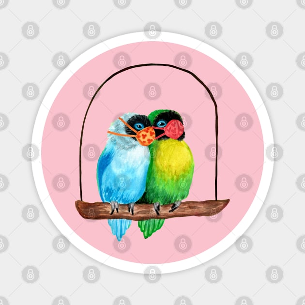 Lovebirds Wearing Face Masks Watercolor Magnet by IvyLilyArt